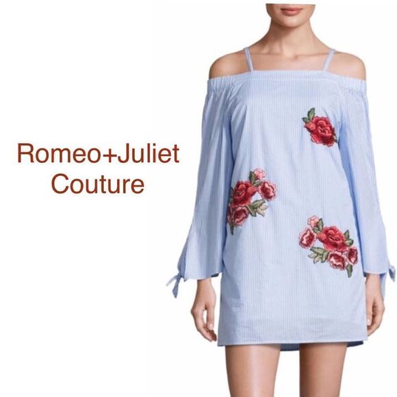 Romeo+Juliet Couture Off Shoulder Rose Striped  Dress Size Large - Picture 1 of 9